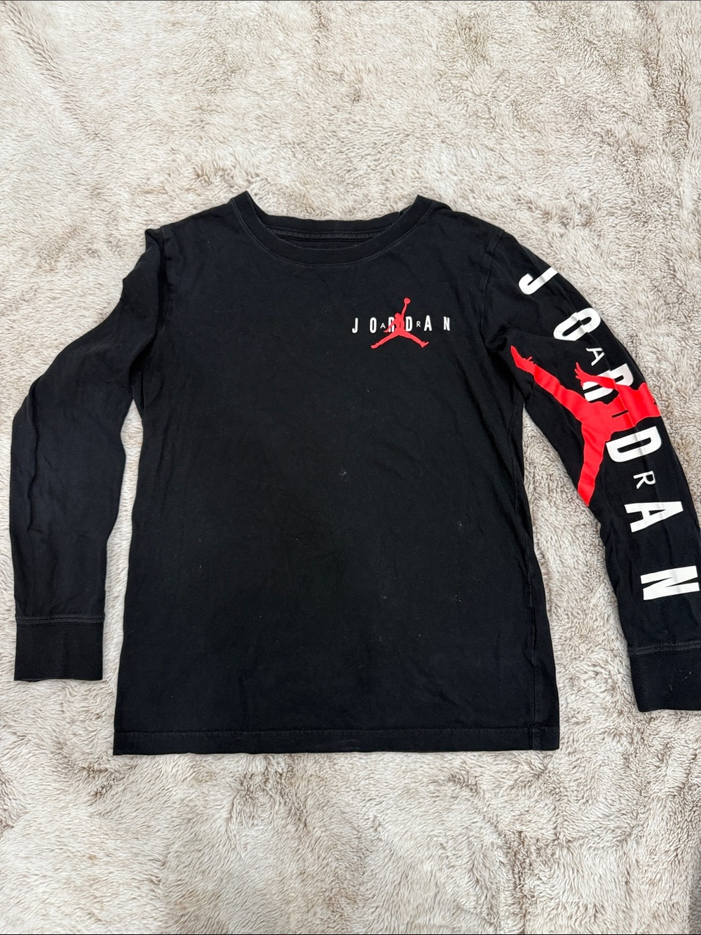 Jordan Black Long Sleeve Tee with Red Logo